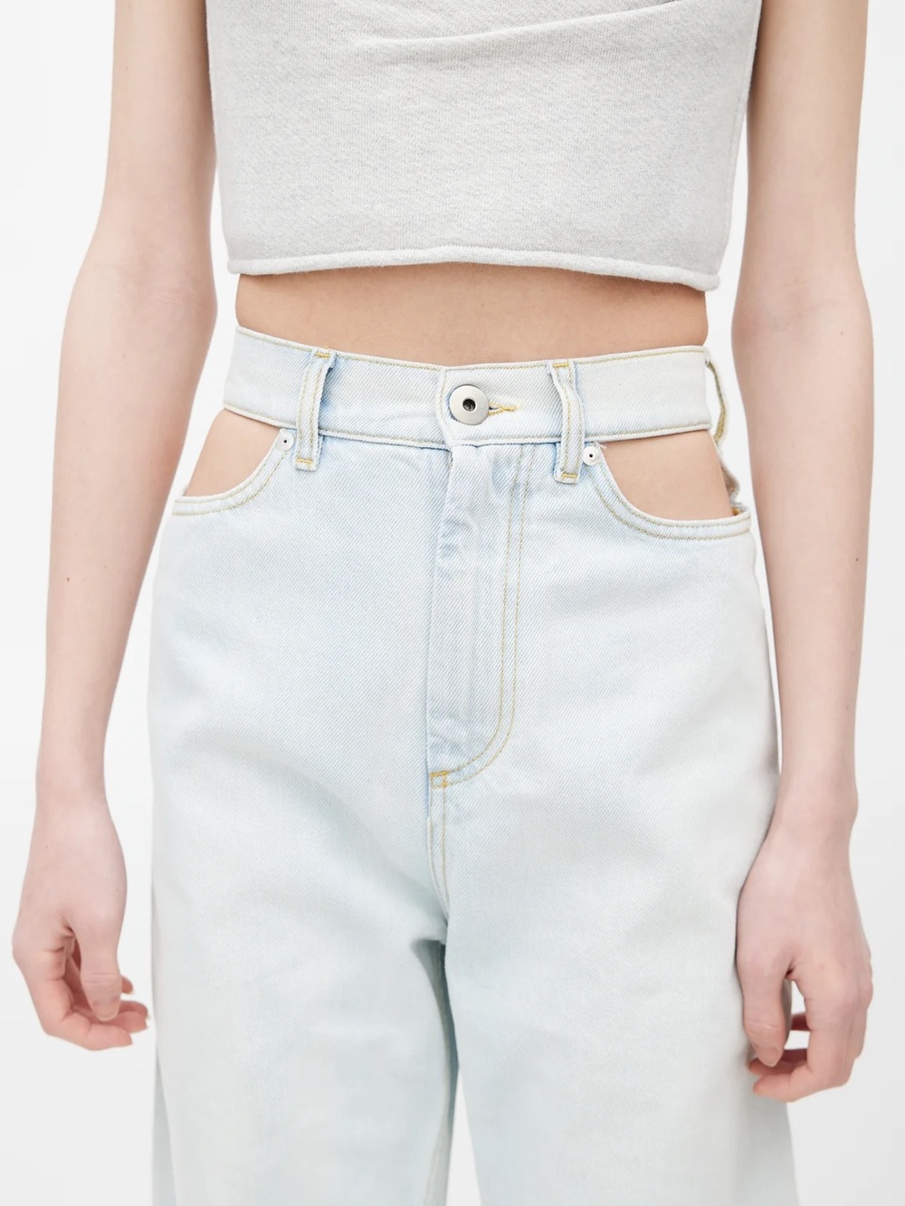 Maison Margiela Light Wash High Waist Wide Leg Jeans with Cutout Waist *As is